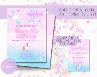Unicorn Invitation, Unicorn Birthday Invitation Download, Rainbow Unicorn Invitation, Unicorn Birthday Poster, Unicorn Birthday Banner