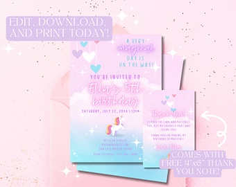Unicorn Invitation, Unicorn Birthday Invitation Download, Rainbow Unicorn Invitation, Unicorn Birthday Poster, Unicorn Birthday Banner