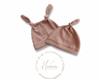 Baby beanie hat pdf sewing pattern, newborn knot hat pattern, baby and toodler knot hat pattern, easy knot hat pdf sewing pattern / tutorial