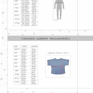 Finished garment measurements.