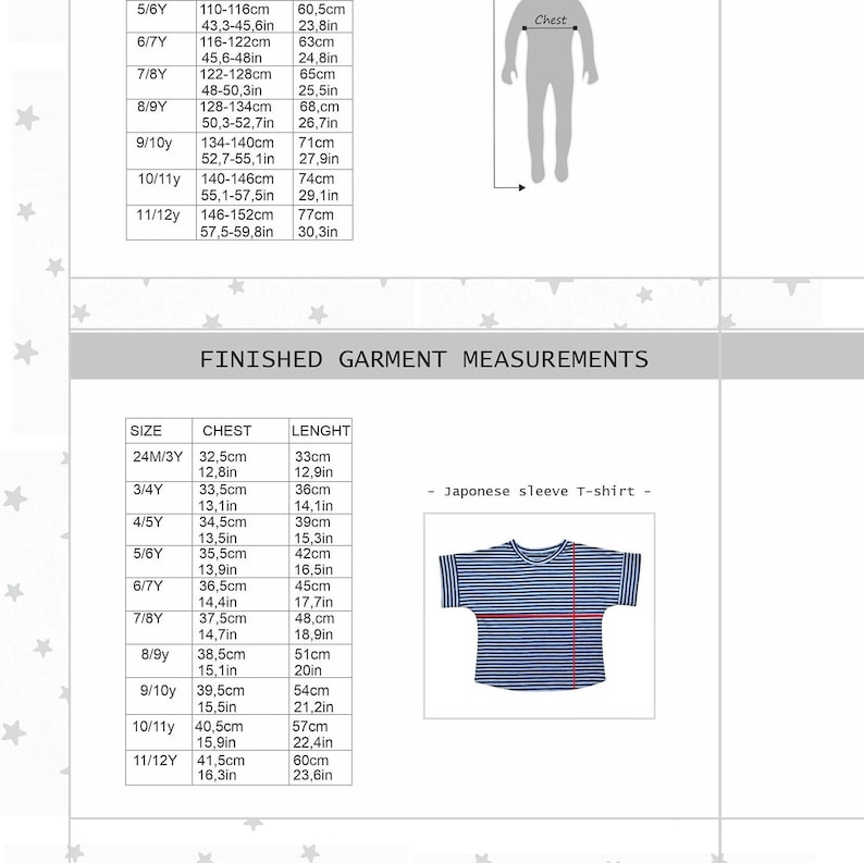 Finished garment measurements.