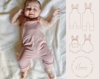 Baby romper pattern, overall pattern, children's overall sewing pattern  PDF, grow-with-me romper pattern, easy romper pattern for toddlers.