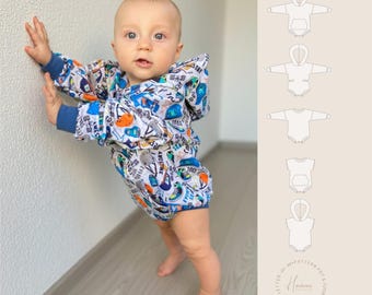 Oversized Sweater Romper Sewing Pattern, Baby Hoodie with Pocket PDF