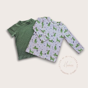 Patron de t-shirt, modèle de t-shirt enfant PDF, modèle de t-shirt manches courtes pour tout-petit, modèle de t-shirt manches longues, 2 à 12 ans, modèle facile.