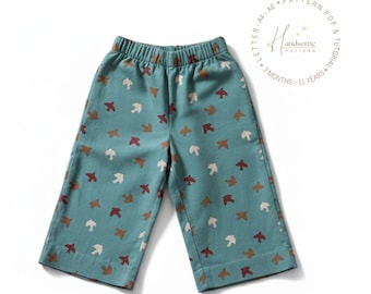 Sewing pattern wide leg pants for kids, loose fit pants for babies with elastic waistband. Includes projector file, 3 months - 11 years.