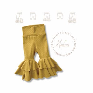 Baby Glocken Leggings Schnittmuster, PDF PDF Baby Glockenboden Leggings Schnittmuster, Schlaghosen für Babys, Mädchen und Kinder