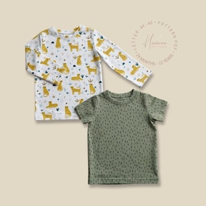 Kids T-shirt Sewing Pattern PDF, short and long sleeve, easy t-shirt for beginners, Sizes 24 Months to 12 Years.