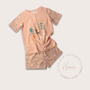 Patron d'ensemble deux pièces, patron de couture de pyjama pour enfants pdf, patron de pyjama ample pour enfants, patron de couture de tenues pour filles, 24 mois - 12 ans.