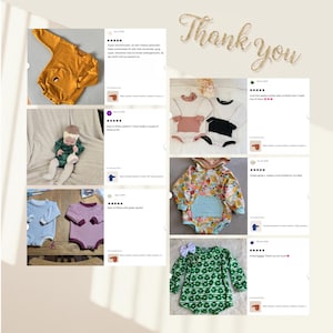 May include: A collage of customer reviews featuring various baby rompers in solid colors like mustard, white, black, and blue, as well as floral and green flower patterns. The images display long-sleeved rompers with pockets and hoods, alongside text.