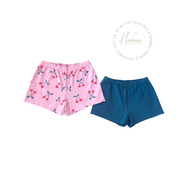 Shorts sewing pattern PDF, baby and kids shorts sewing pattern PDF, girls shorts sewing pattern, easy sew pattern,12months to 11 years.