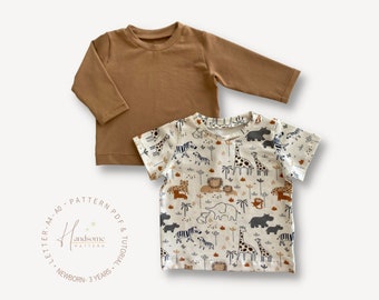 T-shirt pattern, baby shirt pattern PDF, toodler short sleeve t-shirt pattern, newborn long sleeve t-shirt pattern, easy top t-shirt pattern