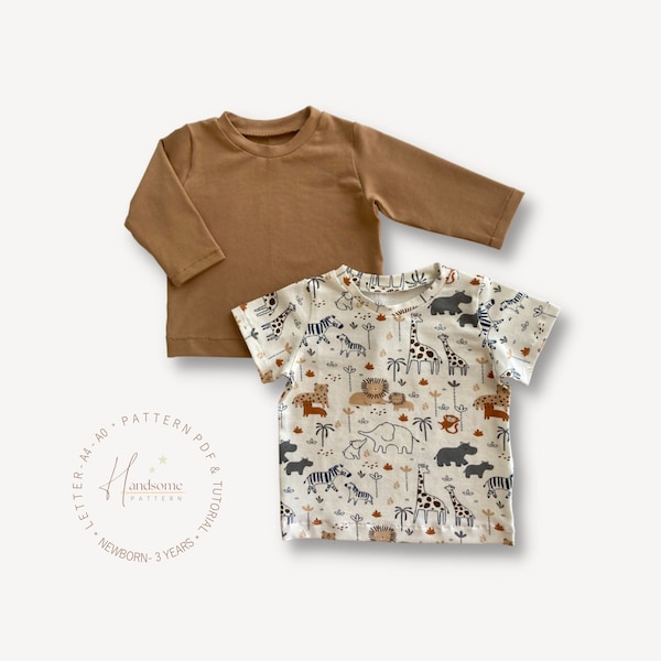 T-shirt pattern, baby shirt pattern PDF, toodler short sleeve t-shirt pattern, newborn long sleeve t-shirt pattern, easy top t-shirt pattern