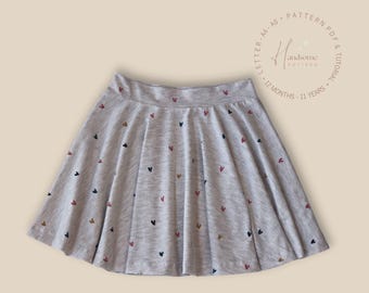Girls Flared Skirt Sewing Pattern, Knit Fabric, Sizes 12 months - 11 years (PDF Pattern)