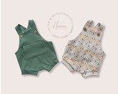Baby overalls pattern, short romper sewing pattern PDF, grow with me baby romper pattern, jumpsuits with pocket, toddlers romper patterns.