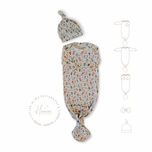 Patrón de bata anudada para bebé, patrón de costura de bata anudada en PDF, patrón de bata para prematuros, patrón de bata y gorro anudados para recién nacidos, prematuros hasta 9 meses.