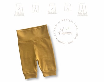 Patrón de leggings para bebé, patrón de costura de pantalones acampanados en PDF, patrones de costura de leggings para niños, leggings acampanados para bebés, patrón de leggings fácil