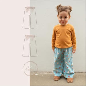 Kids wide leg pants sewing pattern PDF. Girls loose fit pattern. Sizes: 3 months up to 11 years.