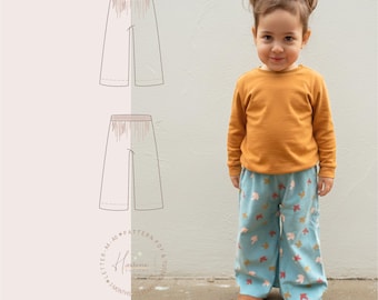 Kids wide leg pants sewing pattern PDF. Girls loose fit pattern. Sizes: 3 months up to 11 years.