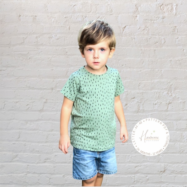 Kids long and short sleeve t-shirt pdf sewing pattern, boys and girls tshirt pattern, easy t-shirt sew, kids 24 months to 12 years pattern.