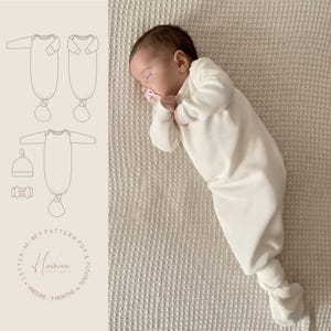 Baby geknotetes Kleid Schnittmuster PDF, Frühchen-9 m, Stirnband und Mütze