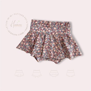 Hight waisted bummies pattern, Baby skirted bummies sewing pattern PDF, skirted blommers pattern for girls and toddler, easy bummies pattern