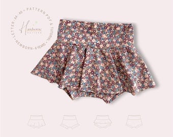 Hight waisted bummies pattern, Baby skirted bummies sewing pattern PDF, skirted blommers pattern for girls and toddler, easy bummies pattern