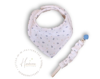 Baby bandana Bib pattern, Baby set pattern for baby, Pacifier Holder sewing pattern PDF, Easy baby patterns, toddler and newborn bib pattern