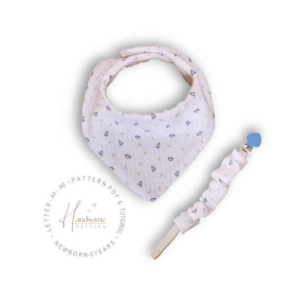 Baby bandana Bib pattern, Baby set pattern for baby, Pacifier Holder sewing pattern PDF, Easy baby patterns, toddler and newborn bib pattern