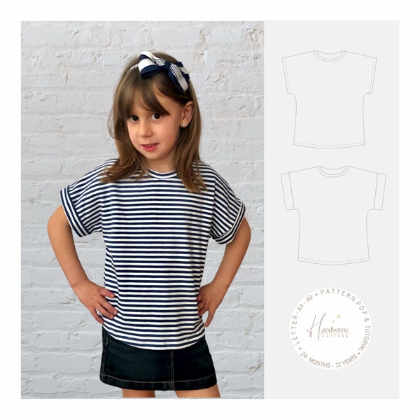 Patron de t-shirt enfant, patron de chemise facile, patron de chemise fille PDF, patrons de couture hauts pour fille, patron de t-shirt simple, t-shirt à manches courtes