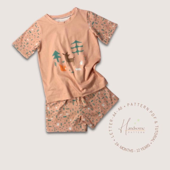 Two-piece set PDF pattern, kids T-shirt and shorts patterns, children's pajama sewing pattern PDF, loose-fitting pajama pattern for toddlers