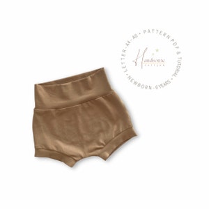 Patrón de pantalones cortos de cintura alta, patrón de costura en pdf para bebés, niños y niñas, tutorial de patrones, instrucciones, patrón fácil de pantalones cortos para bebé