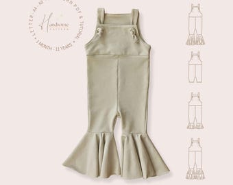 Bell jumpsuit PDF sewing pattern, flared jumpsuit pattern, dungarees for childrens, girls bell jumpsuit, kids jumpsuit pattern,