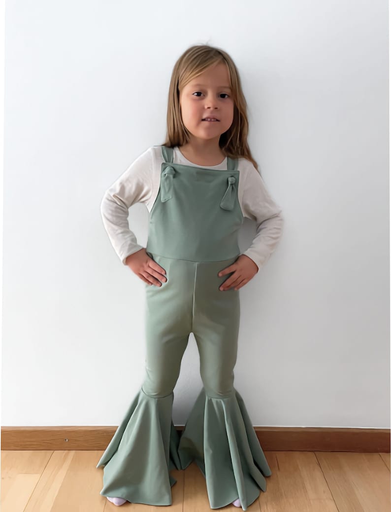 Baby bell bottom sewing pattern PDF, Bell bottom pattern for kids, baby bell jumpsuit, toodler romper pattern, ruffle romper, baby overall. image 7