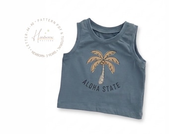 Baby tank top sewing pattern PDF, Easy for beginner, sleeveless summer T-shirt, sizes: newborn to 3 years.