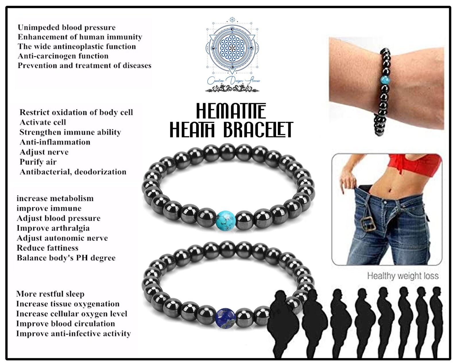 Hematite Health Bracelet Weight Loss Bracelet Gemstones Etsy