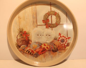 Vintage Giordano Holiday Kittens Tray