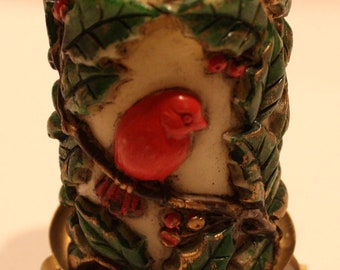 Vintage Austrian Red Bird & Holly Candle