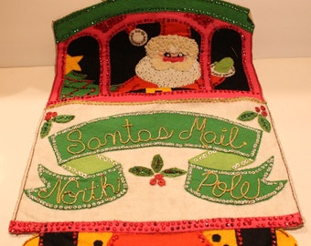 Vintage 1970s Rare Bucilla Santa's Trolley "Santa's Mail" Wall Hanging