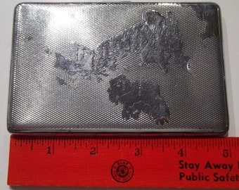 Vintage Rare HarBro Silver Cigarette Case with Map of UK