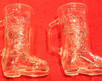 Juego vintage de 2 tazas/vasos para beber de botas navideñas transparentes
