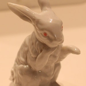 Vintage Ceramic White Rabbit with Pink Eyes Figurine
