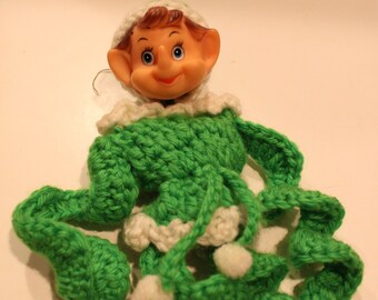Vintage Handmade Curly Crocheted Elf Ornament
