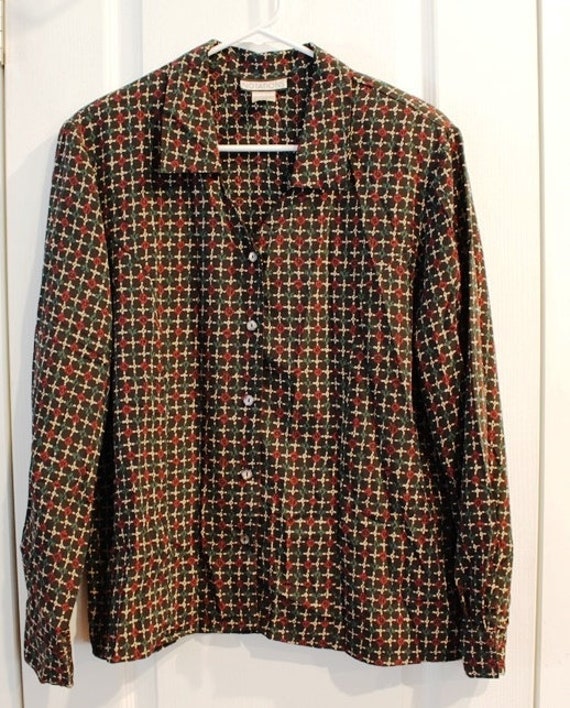 Vintage Notations Long Sleeved Blouse with Should… - image 1
