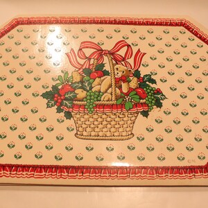 Vintage Town & Country Holiday Teddy Bear in Basket Placemat Set