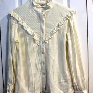 Vintage Adrianne Ross Long Sleeved White Satin Stripe Blouse