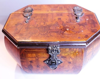 Monedero vintage de madera con decoupage octogonal