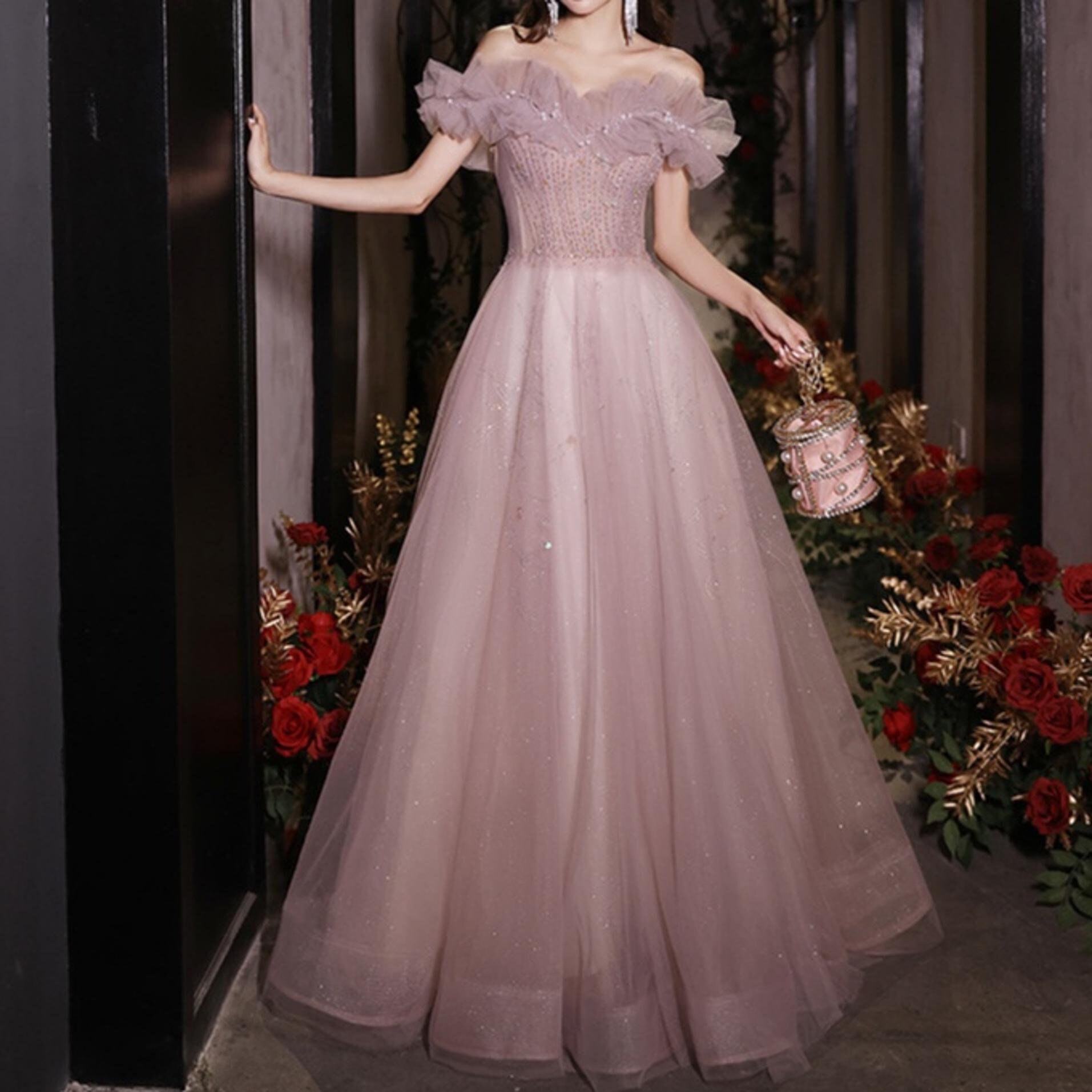 Pearl Off Shoulder Prom Dress, Elegant Prom Dress, Formal Prom Dress, Cocktail Party Dress, Evening Dress, Party Gown, Birthday Party Dress