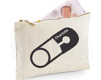 Personalised Baby Nappy Pouch/ Mini Changing Bag (Saftey Pin)