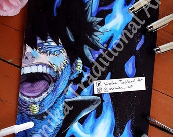 Glow in the dark watercolor painting as a PRINT My hero villain Dab1  inspired Gift for Christmas Birthday Fanart Game Room