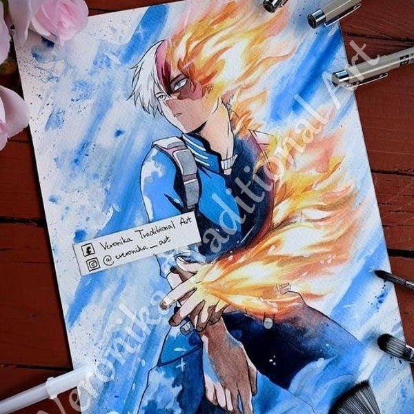 Glow in the dark watercolor painting as a PRINT - My hero inspired - Gift for Christmas Birthday Fanart Game Room Manga